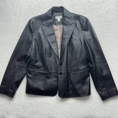 Chaqueta Worthington Mujer Grande Blazer Cuero Negro 2 Botones Forrado Muesca Solapa Foto 1 de 4