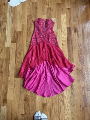 Vestido de hadas rosa con cuentas Y2K | Dobladillo asimétrico | 100 % seda | Movimientos nocturnos talla 4 Foto 1 de 4