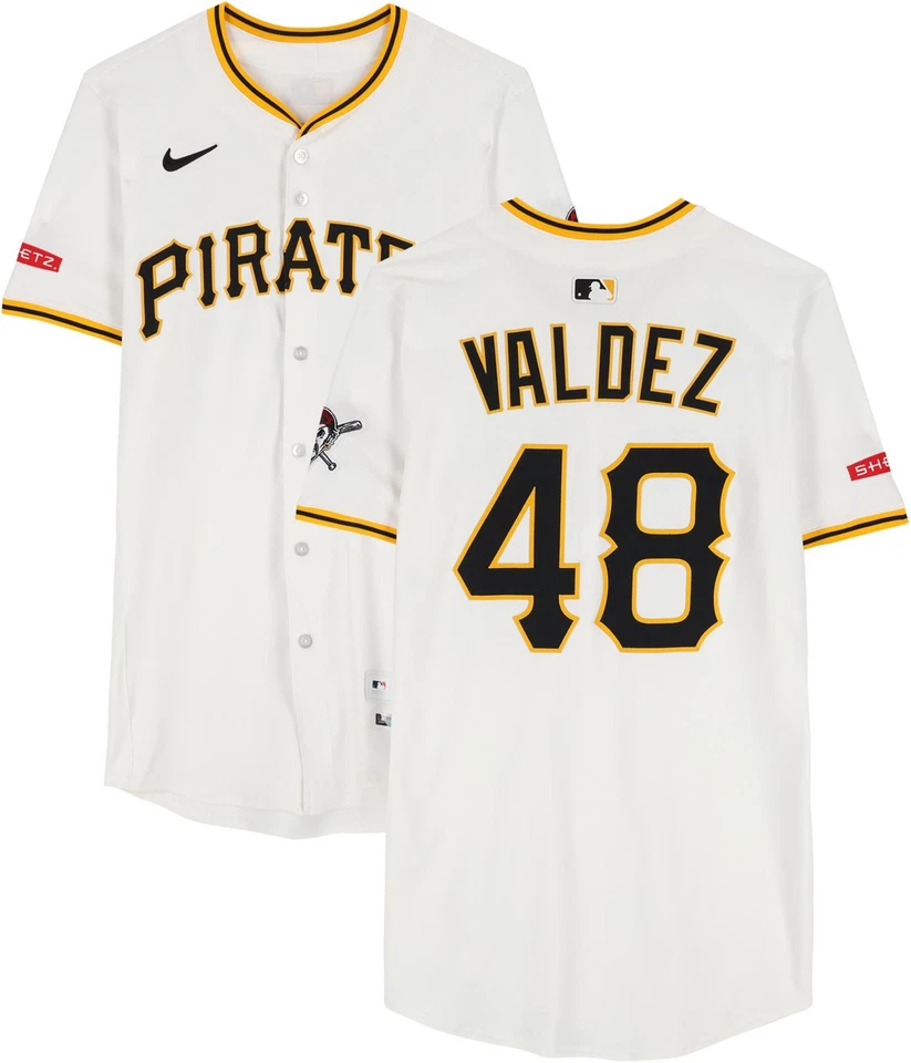 Enmanuel Valdez Pirates Player-Issued #48 White Jersey from the 2025 MLB Season - Image 1 of 4