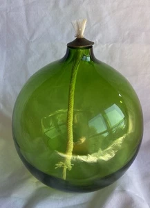Jozefina Krosno Hand Blown Glass Oil Lamp Large Green Made In Poland NEW - Picture 1 of 9
