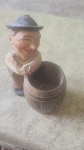 Vintage Anri Hand Carved Wood Nodder Barrel Cigarette Toothpick Holder Italy - Picture 1 of 4