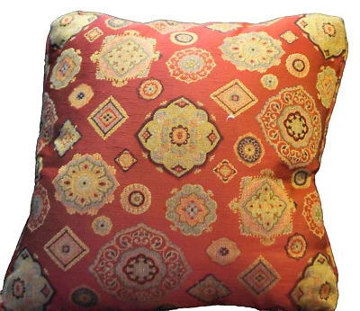 Ethan Allen Red Gold Brocade Jacquard Accent Throw Pillows 16" x 16" Set of 4 - Image 1 of 3