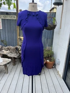 KAREN MILLEN Y2K PURPLE SIZE 12 STRETCH FRILLS ZIP UP FITTED - Picture 1 of 8
