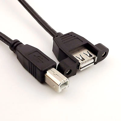 USB 2.0 B Male to USB A Female Socket Printer Panel Mount Extension Cable 1.5FT - Image 1 of 4