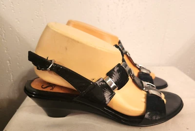 Sandalias de tacón de cuña Sofft para mujer 9M charol negro #33 Foto 1 de 4