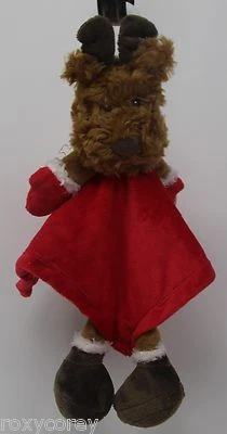 Pequeña manta de seguridad de terciopelo rojo sonajero de reno Baby Starter forrada en blanco nueva con etiquetas Foto 1 de 3