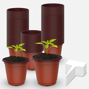 5“Round Plant Pots Nursery Garden Flower Seedlings Starting Pot w/Labels Plastic - Picture 1 of 11
