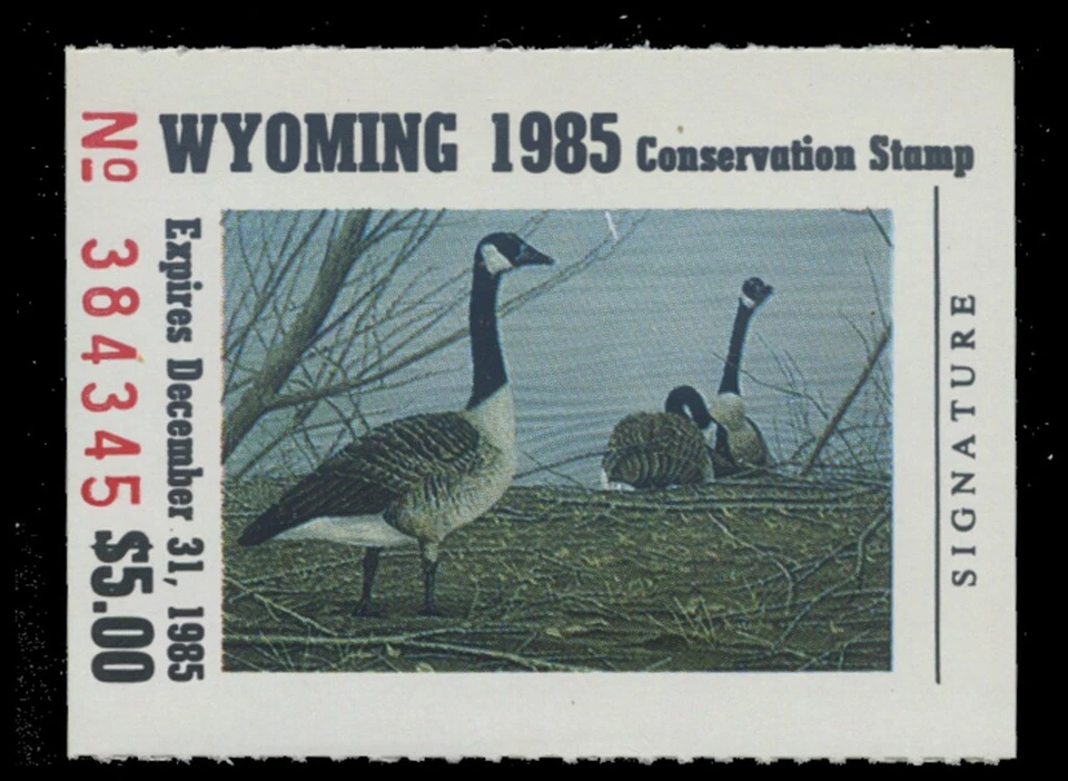 1985  Wyoming State Duck Stamp Mint Never Hinged. Original Gum  - Image 1 of 1