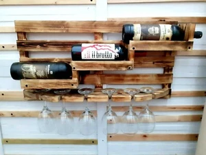 Handmade Wooden Wine Display Unit Bottle Rack Wine Glass Cabinet Homemade  - Picture 1 of 6