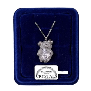 Collana Orsetto con Cuore Catenina pl. oro Bianco 18k con Cristalli Zirconi - Foto 1 di 4