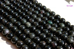 Genuine Natural Rainbow Obsidian Smooth Round Sphere Gemstone Stone Beads RN92 - Picture 1 of 8