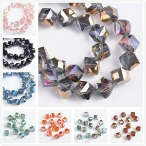 20pcs 8mm Cube Diagonal Hole Faceted Crystal Glass Loose Spacer Craft Beads lot - Picture 1 of 20