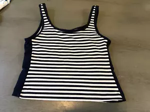 cropped blue white striped fitted SB ACTIVE tank top athletic shirt size large - Picture 1 of 2