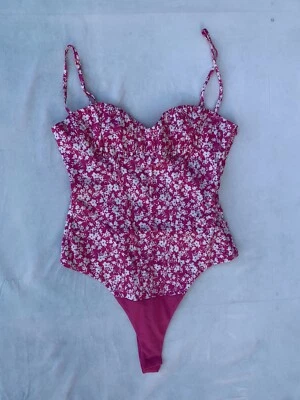 Zara Sz Small Pink Floral Snap Button Closure One-Piece Bodysuit - Image 1 of 4