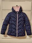 Faded Glory Girls Puffer Jacket Navy Blue w/Polka Dots Sz 10/12 L