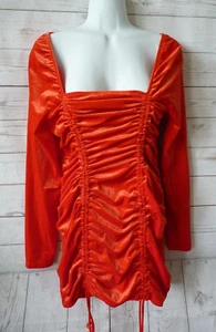 Wild Fable Women's Large L Red Velvet Long Sleeve Ruched Bodycon Mini Dress NWT - Picture 1 of 8