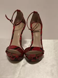 Aldo Snakeskin Print Stiletto Heel Peep Toe Strappy Red Black Sexy Size 8.5 - Picture 1 of 6