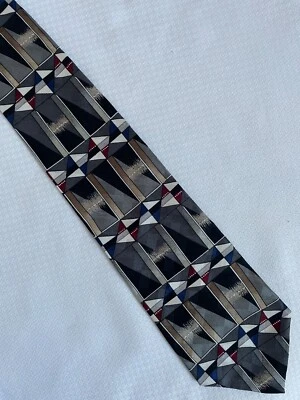 Corbata de seda Don Loper Beverly Hills geométrica negra gris topo Foto 1 de 3