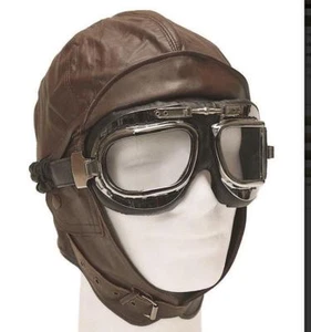 New  Flying Hat, Biggles Style Dark Brown Leather Classic Flying Helmet, - Picture 1 of 1