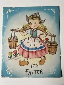 Tarjeta de felicitación de Pascua de madera Shu Know de colección chica holandesa molino de viento - Imagen 1 de 15