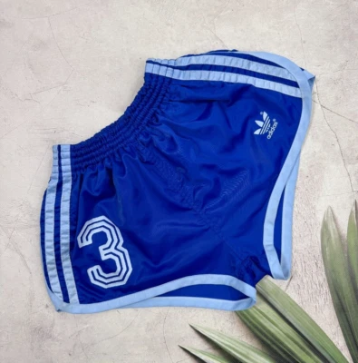 Retro 70s Adidas Football Running Gym Shorts Player Issue #3 Light Blue Stripes - Image 1 of 4