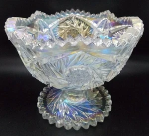 LE Smith #520 Aztec Heritage Footed Compote Iridescent White Carnival Glass - Picture 1 of 5