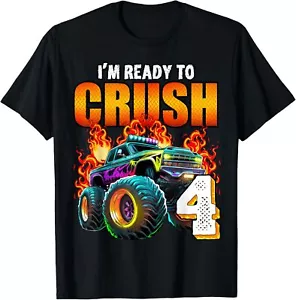 I'm Ready to Crush 4 Monster Truck 4th Birthday Boys Toddler T-Shirt Hoodie - Picture 1 of 15