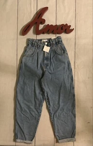 NWT Zara Size 2 Blue High Rise Pleated Slouchy Denim Jeans - Picture 1 of 8