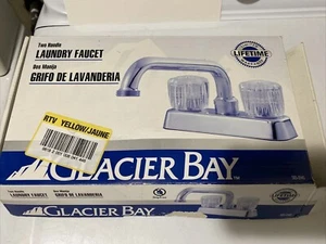 NEW Glacier Bay Polished Chrome Laundry Faucet 2 HANDLE 385-014G NSF 61/9 - Picture 1 of 9