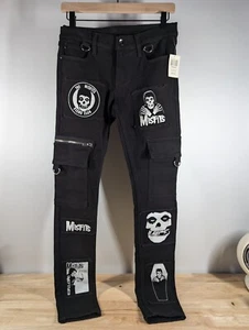 NEW Hot Topic Misfits x Social Collision Jeans - 28x32 - Black Patch Grunge Punk - Picture 1 of 15