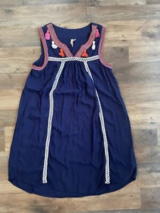 RED CAMEL Girls Navy Blue Sleeveless Dress V Neck Tassel Detail Girls Size M - Picture 1 of 6