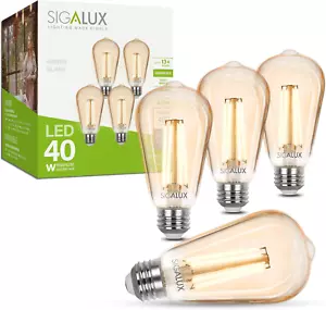 Sigalux Edison LED Light Bulbs, Dimmable Vintage Light Bulbs 40 Watt Equivalent, - Picture 1 of 12