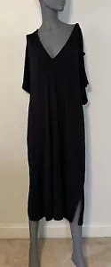 Women's Short Sleeve V-neck Black Midi Shift Dress - Ava & Viv 1X NWT - Picture 1 of 5