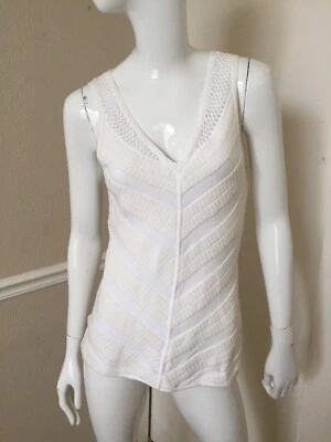 MOTH Anthropologie White Cotton/Rayon Knit Sleeveless Crochet Cut Out Back Top S - Imagem 1 de 4