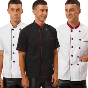 Unisex Short Sleeve Chef Jacket Mens Womens Canteen Shirt Top Hotel Cook Uniform - Picture 1 of 44
