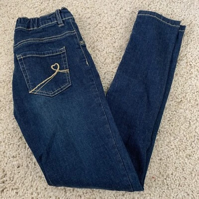 The Childrens Place Jeggings Girls Size 12 Skinny Stretch Jeans Dark Blue Hearts - Image 1 of 4