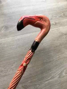Flamingo Walking Stick - Pink Handmade Wooden Cane for Gift - Handcrafted Cain - Picture 1 of 5