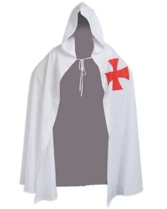 Medieval Templar Knight Cloak White Cape Halloween Costume Robe - Picture 1 of 3