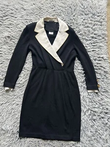 St John Kleid Damen 14 Schwarz Wolle Strick Etuikleid Wickel Seidenmischung Vintage - Bild 1 von 8