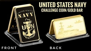 U.S Navy USN Challenge Coin Gold Plated Bar. F-35 Aircraft Carrier - Picture 1 of 7