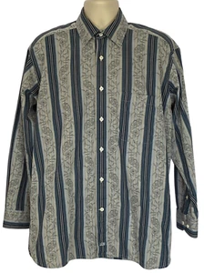 Johnston Murphy Men Shirt Med Floral Striped Gray Long Sleeve Flip Cuff Cotton - Picture 1 of 7