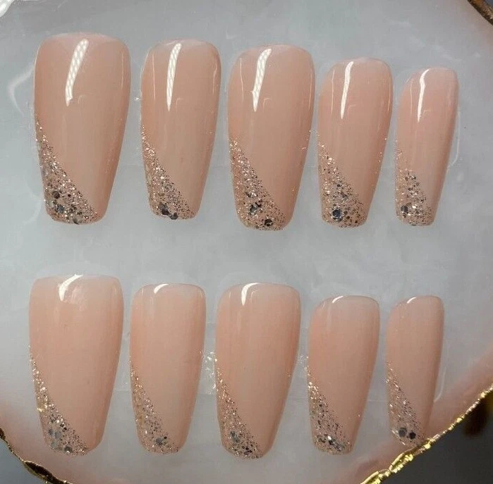 Pastel Tips Glitter Press  Silver Glitter Nail Fake False Glue on Nails - Image 1 of 4