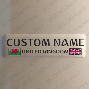 Wales UK Sticker Custom Name 4.70x1.18" Domed Resin 3D Stickers Flag Cymru - Picture 1 of 1