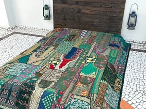Patchwork Quilt Bedspread Coverlet Vintage Cotton embroidered Handmade Bohemian - Picture 1 of 7