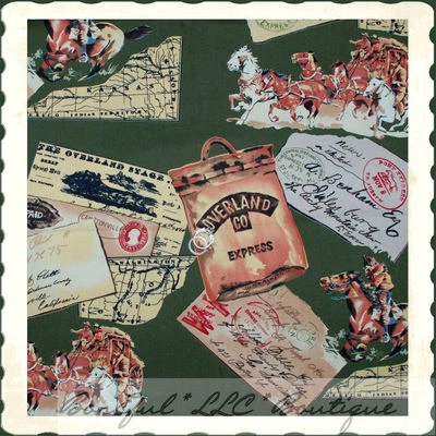 BonEful Fabric Cotton Quilt America USPS Map HORSE Stamp Letter Historic 1 SCRAP - Image 1 of 4