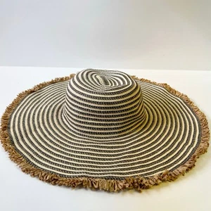 David And Young Straw Beach Hat Summer Floppy Packable Raffia Striped Wide Brim - Picture 1 of 7