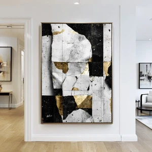 Leinwand Bilder XXL Abstrakt Schwarz Weiß Gold Kunst Wandbilder Wohnzimmer 8594A - Bild 1 von 8