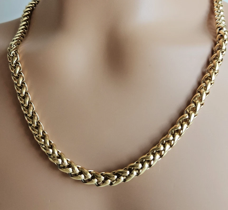 Collar de cadena trenzada vintage tono dorado | 24" | 7 mm de ancho | Estilo de diseñador Foto 1 de 4