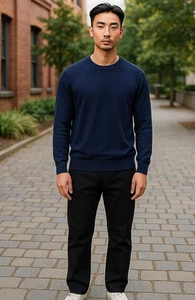 Club Monaco Sweater Mens Medium Navy Blue Wool Crew Neck Preppy Career Office - Picture 1 of 10