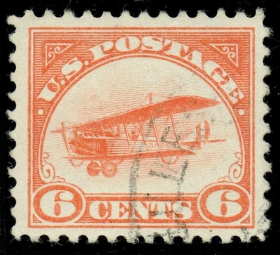 [V988] USA 1918 Scott#C1 used 6¢ orange AIR MAIL cv:$28 - Image 1 of 3